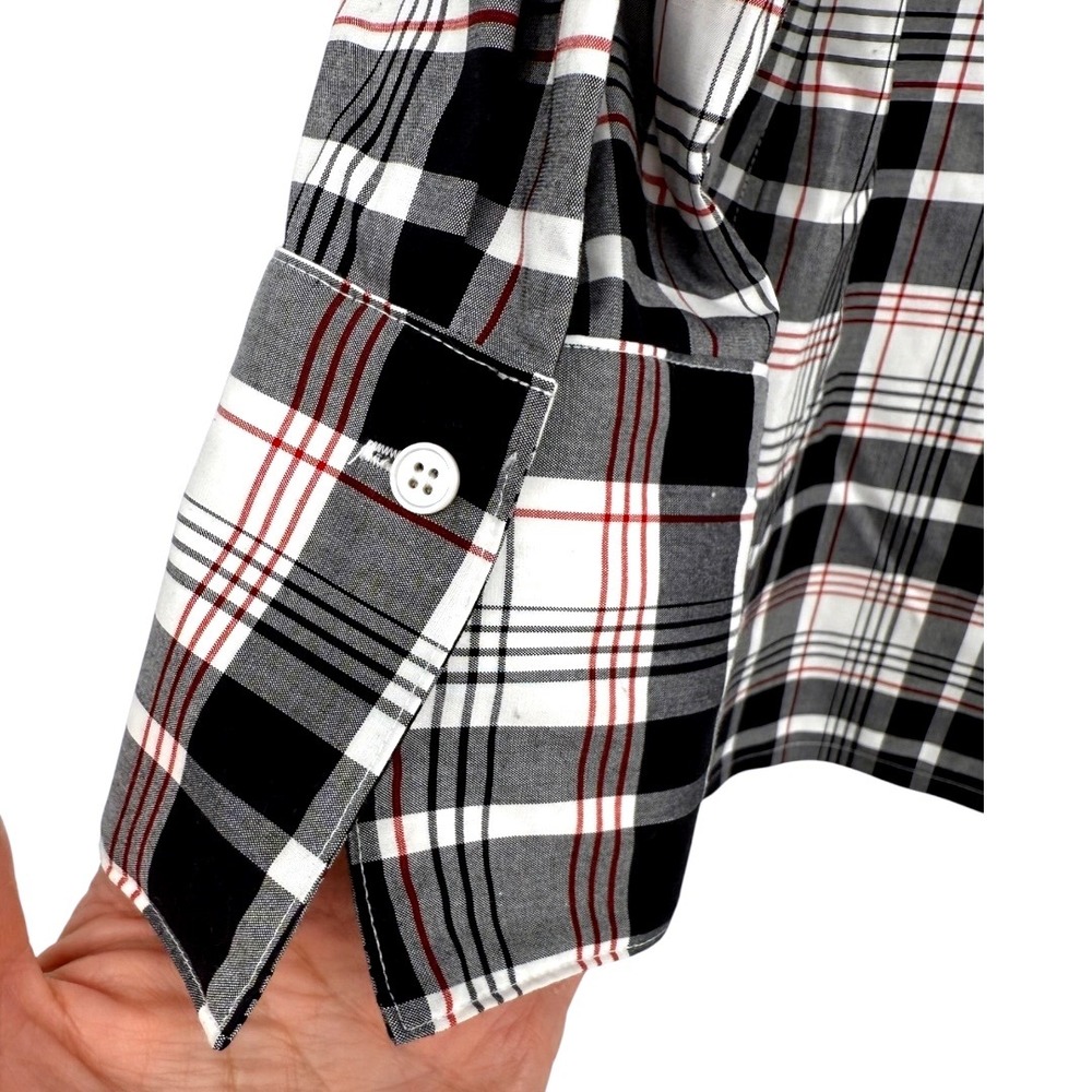 Talbots Plaid Long Sleeve 1/2 Button Popover Blouse Top Sz 10 Wrinkle Resistant - Picture 11 of 12